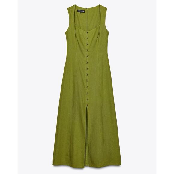 Zara Olive Green Midi Dress - Picture 2 of 15